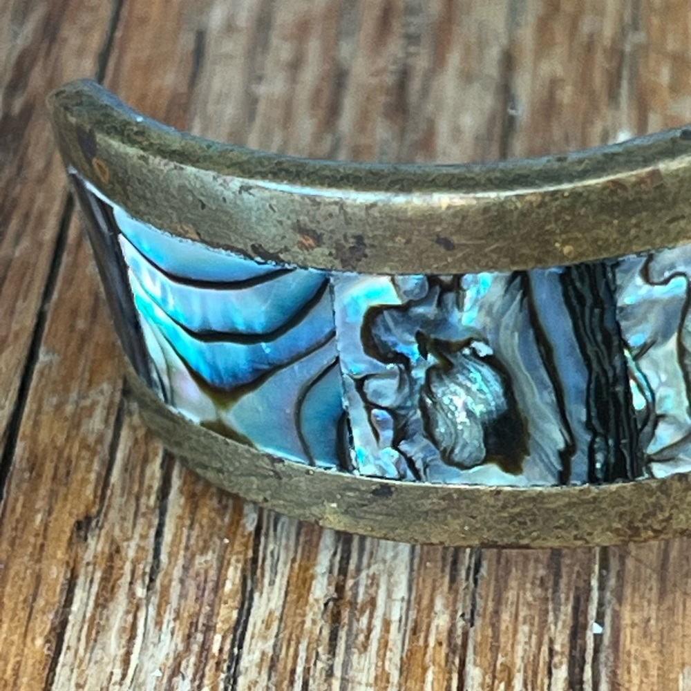 VINTAGE BRACELET abalone flower Mexican cuff - Picture 16 of 16